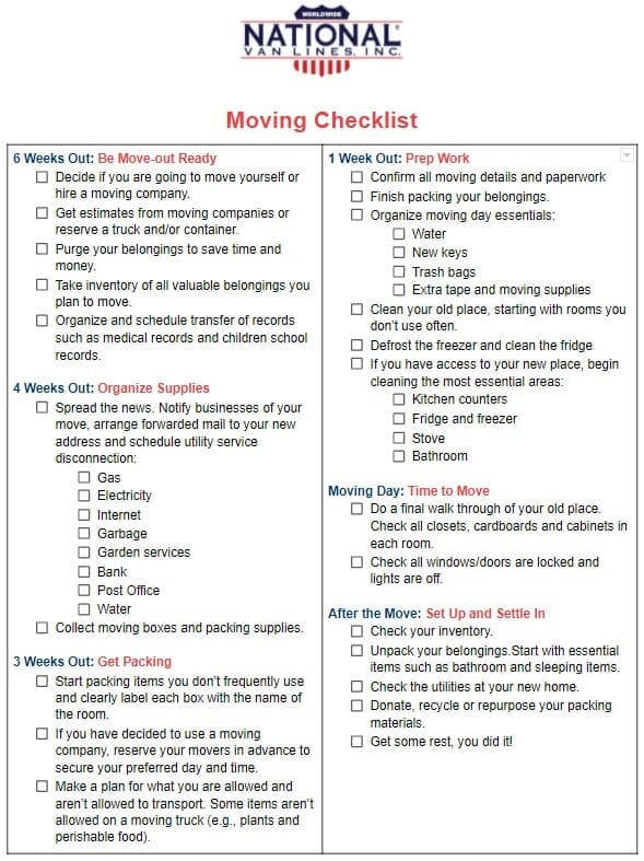 Our Moving Supplies and Checklist