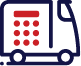 Illustration of a delivery truck with a red calendar icon on its side, emphasizing customer support. The truck is outlined in dark blue, and the calendar is represented with a red rectangle and red dots. The background is white.