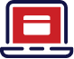 Icon of a laptop with a red screen. The red screen has a white browser window symbol in the center, indicating digital content or an online web page essential for customer support. The outline of the laptop is blue.