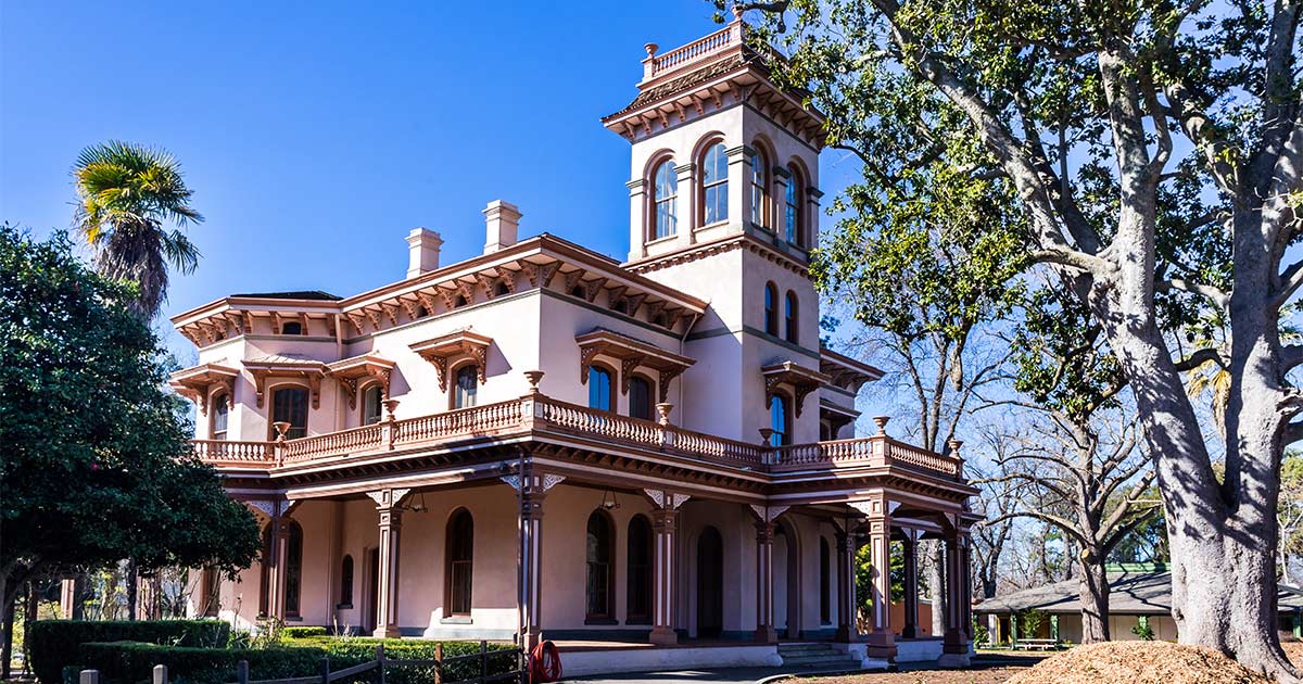 The Victorian House Museum in Bidwell Mansion State Historic Park, located in Chico, CA. 
