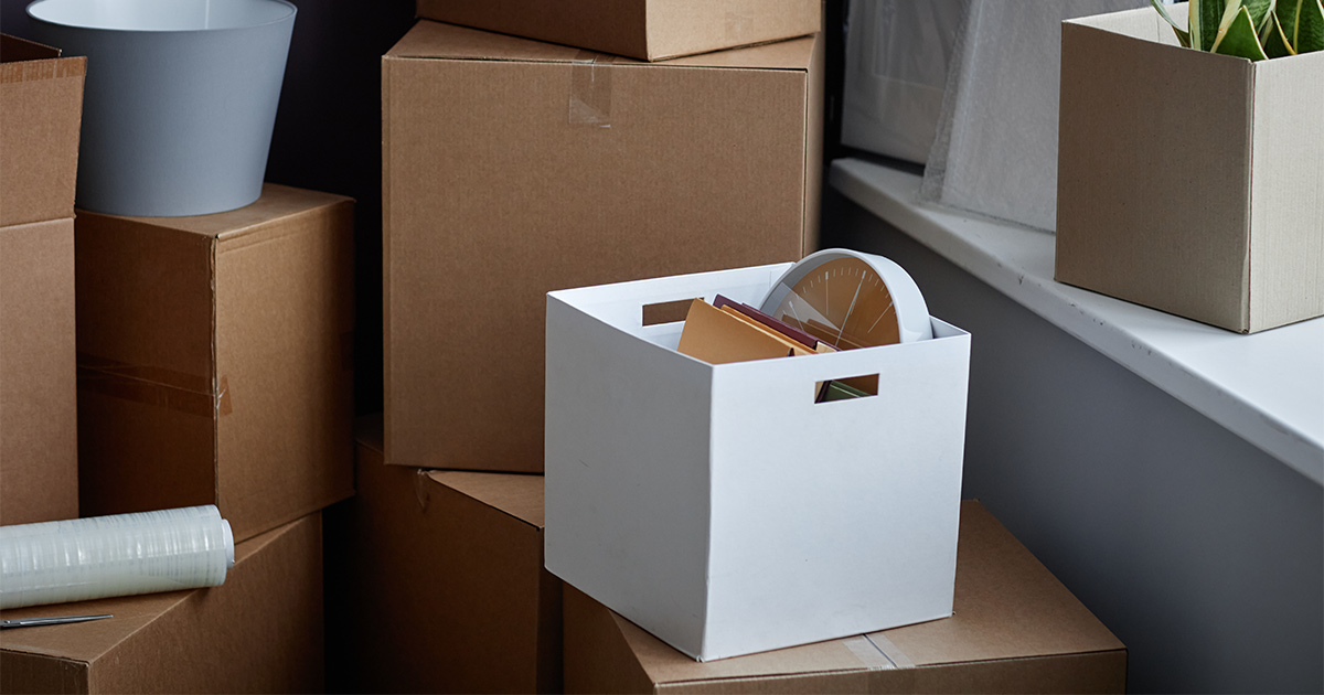 A picture of moving boxes and packing supplies. These boxes have been packed with professional packing and unpacking services for a cross country move.
